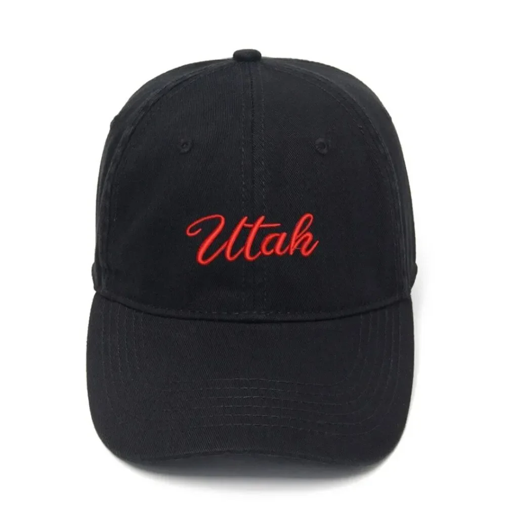 Discover Utah Style: Unisex Velcro Backstrap Hat with Bold Red Embroidery